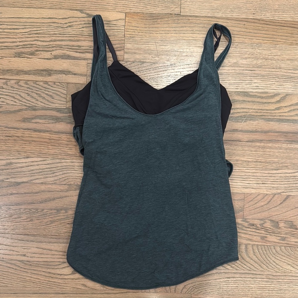 Women's Lululemon Dark Green Tank Top- Built In Attached Black Bra